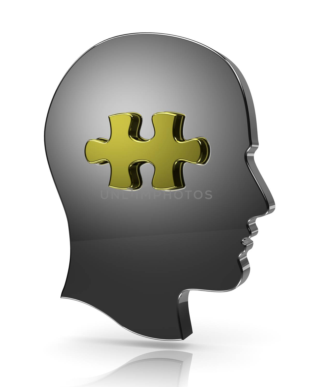 Metallic Human Head with Puzzle Piece Illustration