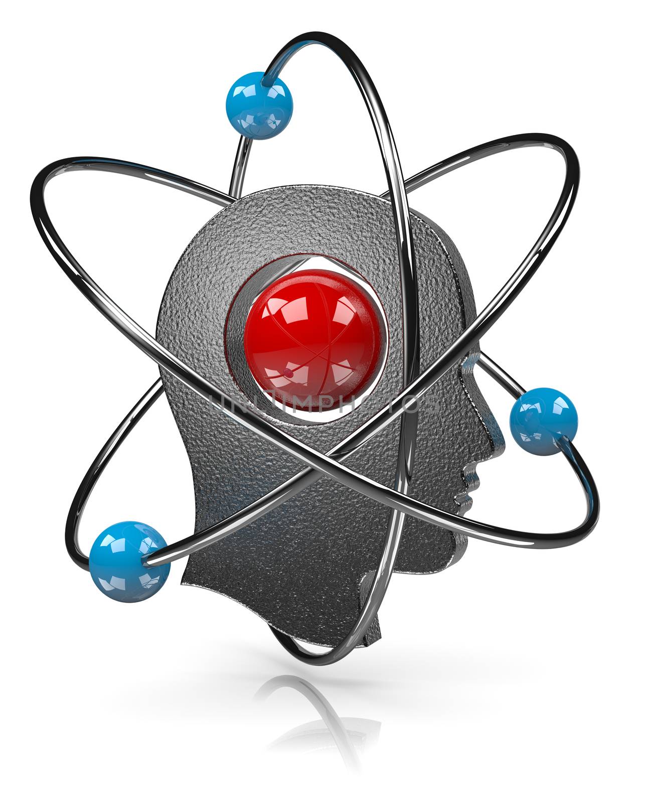 Human Head with Atom Illustration on White