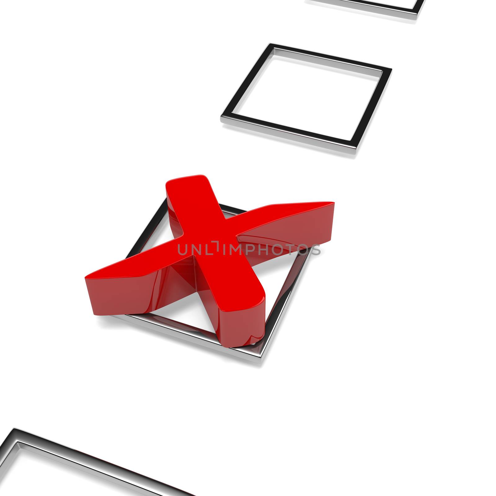 Red Cross Check Mark on White Background 3D Illustration