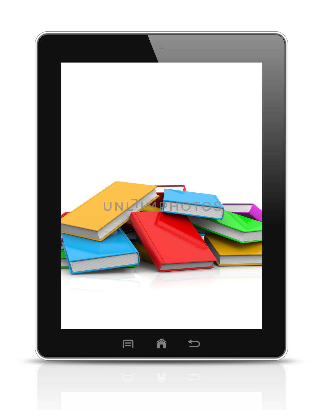 Tablet Pc Showing an Heap of Untidy Colored Books Illustration