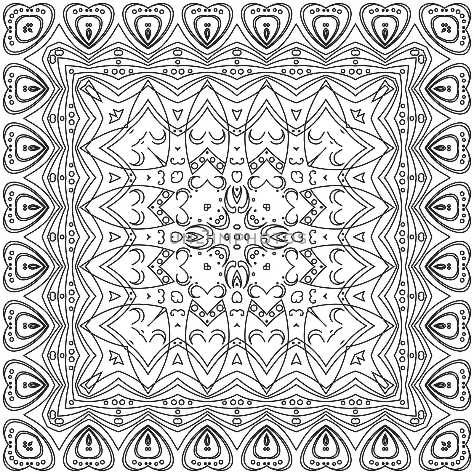 Abstract floral pattern, black contours on white background.
