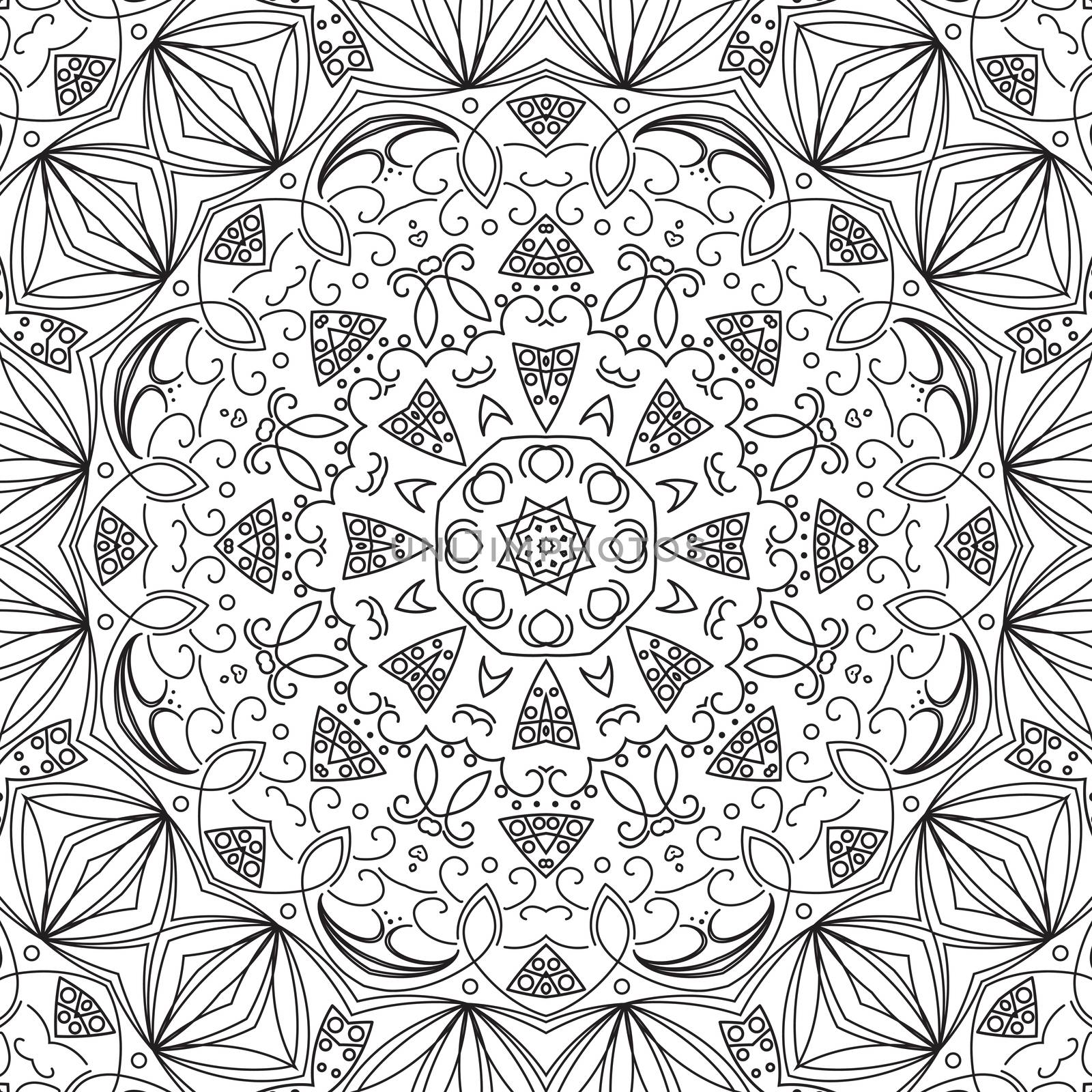 Abstract floral pattern, black contours on white background.