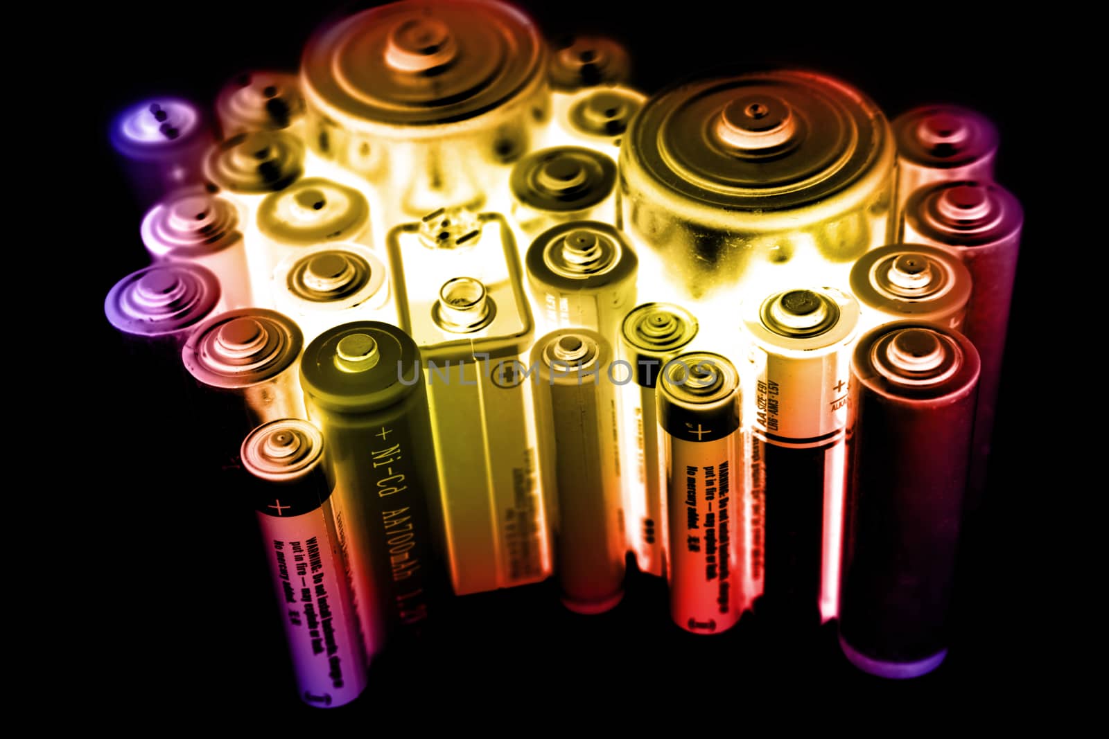Closeup of disposable batteries on black