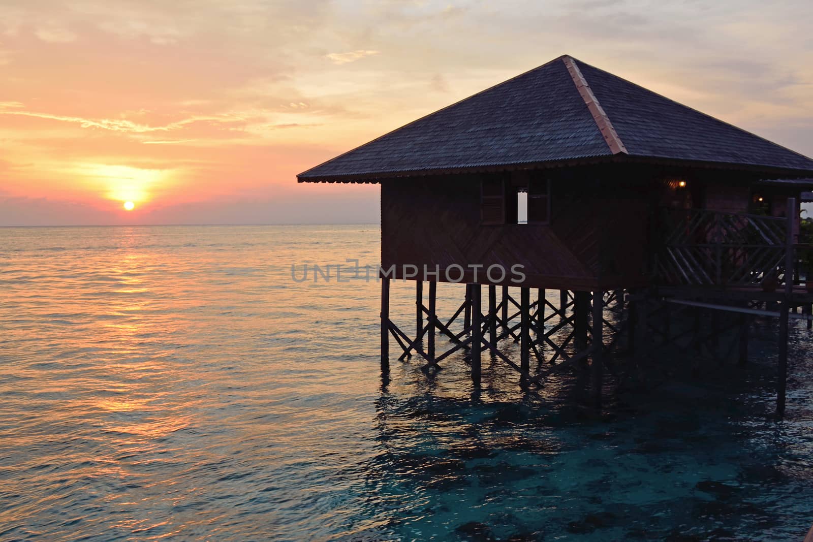 Stilt houses in Sipadan Mabul Resort - Malaysia by think4photop