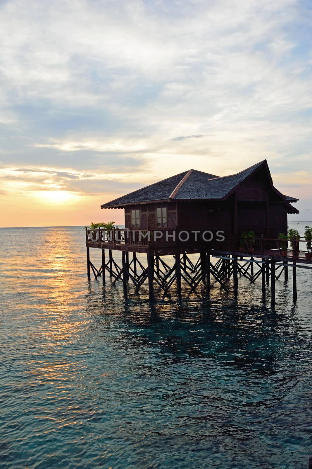 Stilt houses in Sipadan Mabul Resort - Malaysia by think4photop