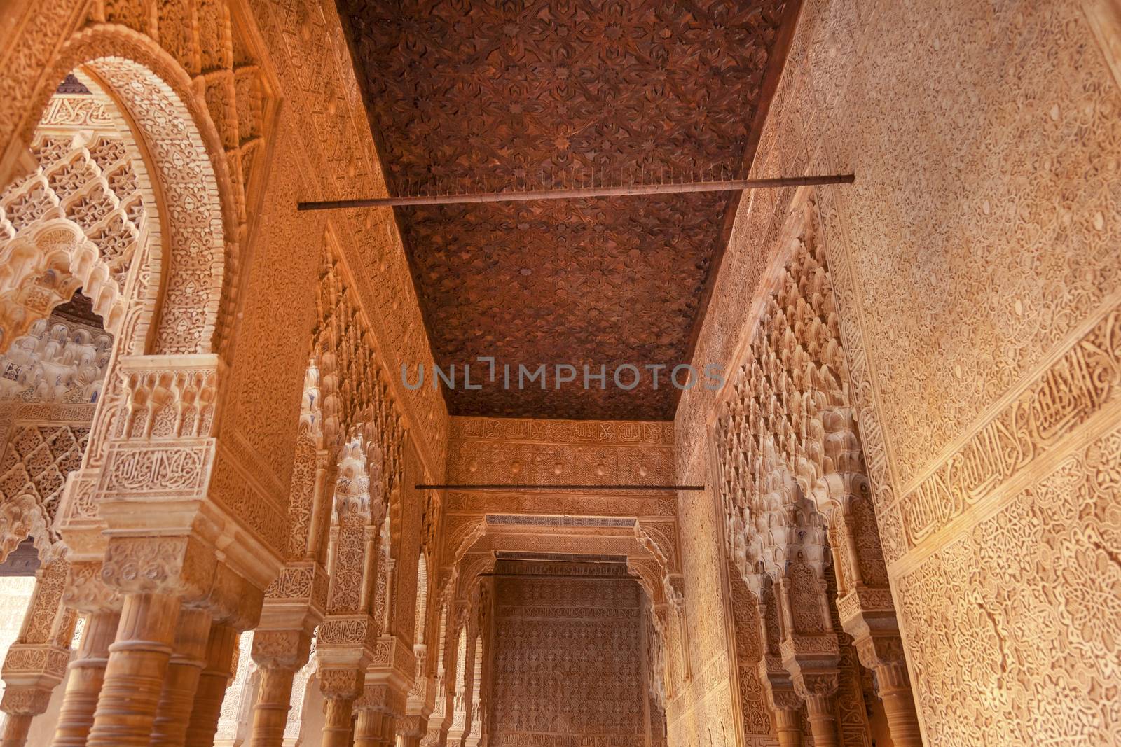 Alhambra Courtyard Arches Corridor Moorish Wall Designs Granada  by bill_perry