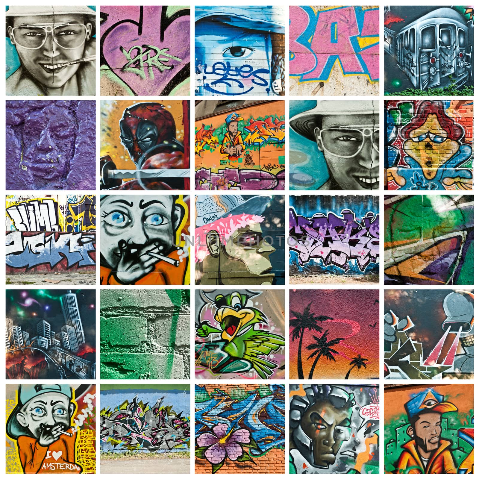 urban Art street in paris - graffiti collage