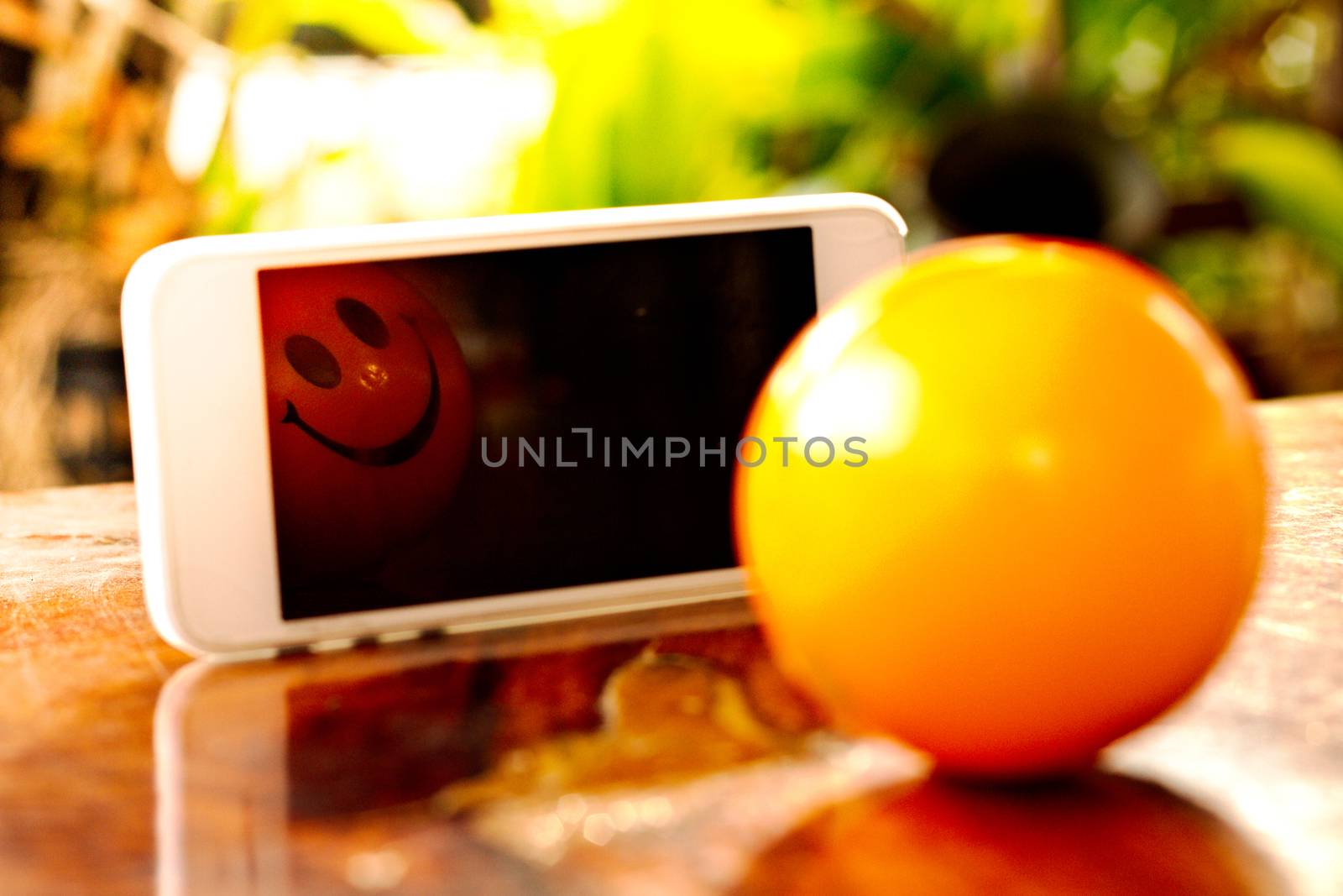 smiling ball with moblie  phone