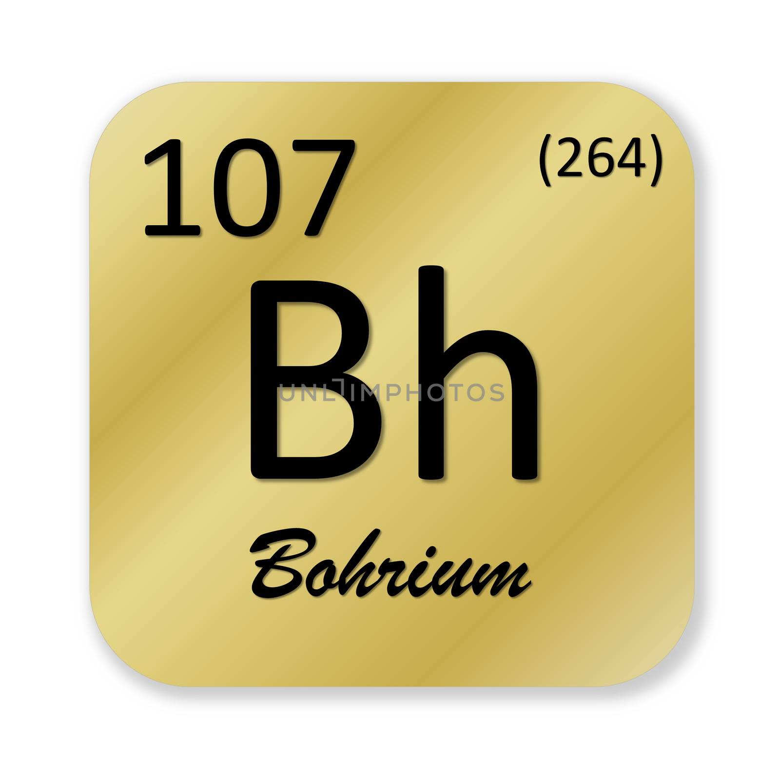 Black bohrium element into golden square shape isolated in white background