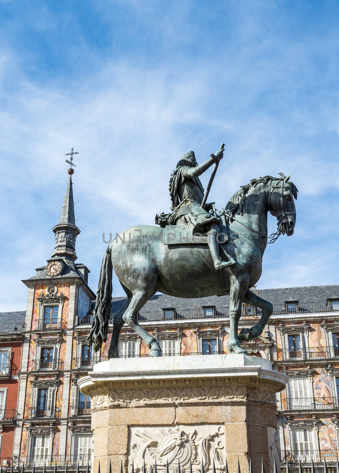 View of Statue of King Philips III, Plaza Mayor, Madrid, Spain