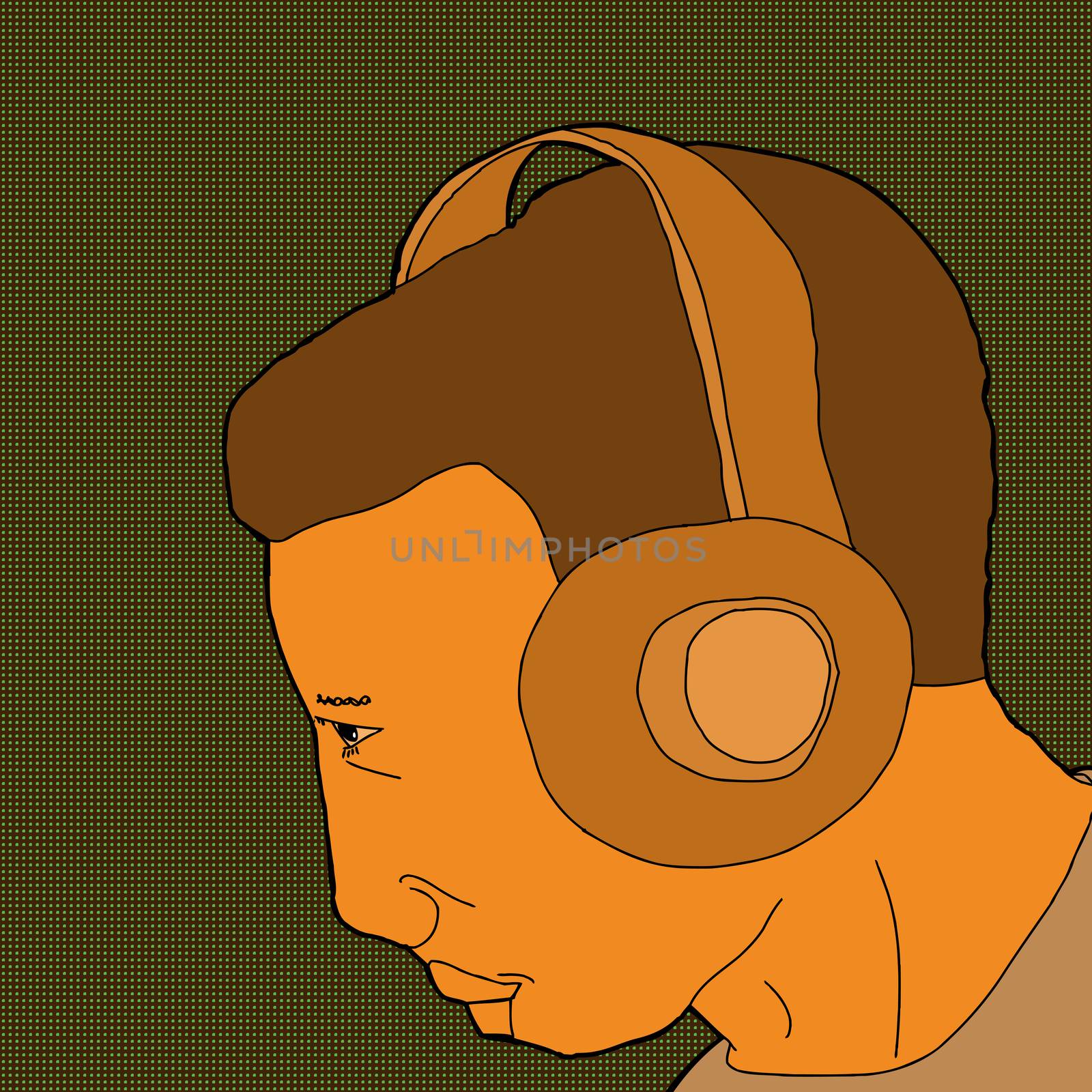 Abstract cartoon of young man listening to headphones