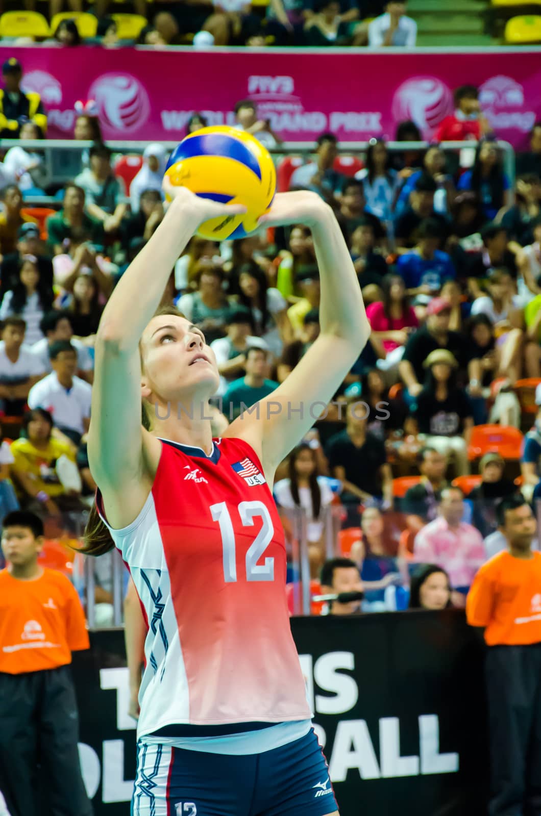 BANGKOK - AUGUST 16: Kelly Murphy of USA Volleyball Team in action during The Volleyball World Grand Prix 2014 at Indoor Stadium Huamark on August 16, 2014 in Bangkok, Thailand.