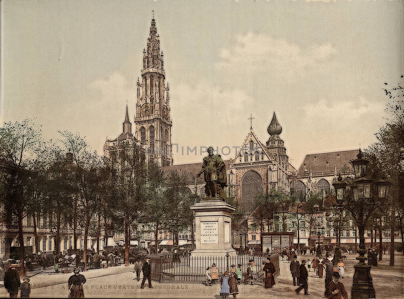 Place Verte and cathedral, Antwerp, Belgium,