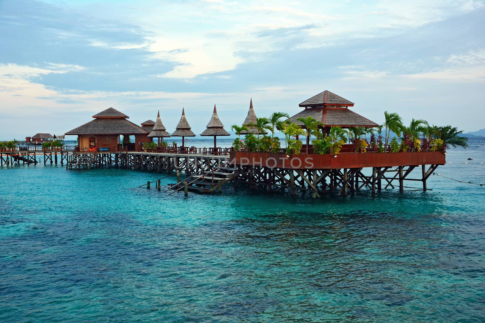 Stilt houses in Sipadan Mabul Resort - Malaysia by think4photop