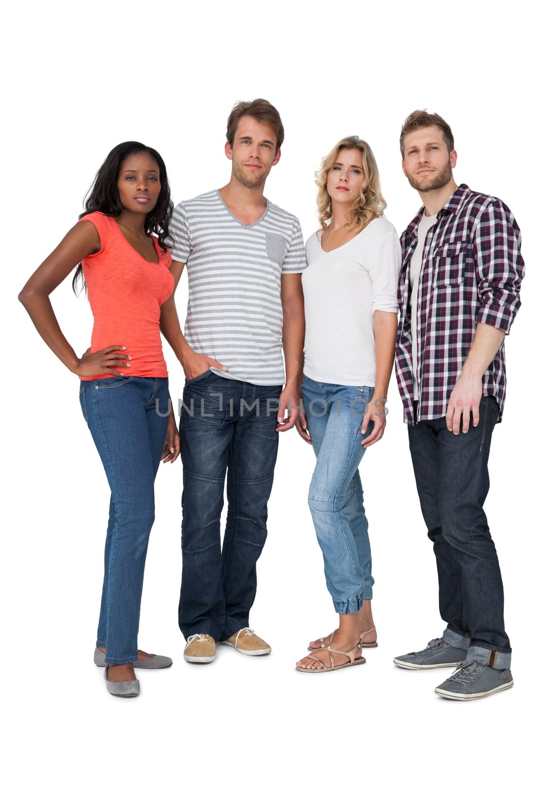 Full length of casually dressed young people over white background