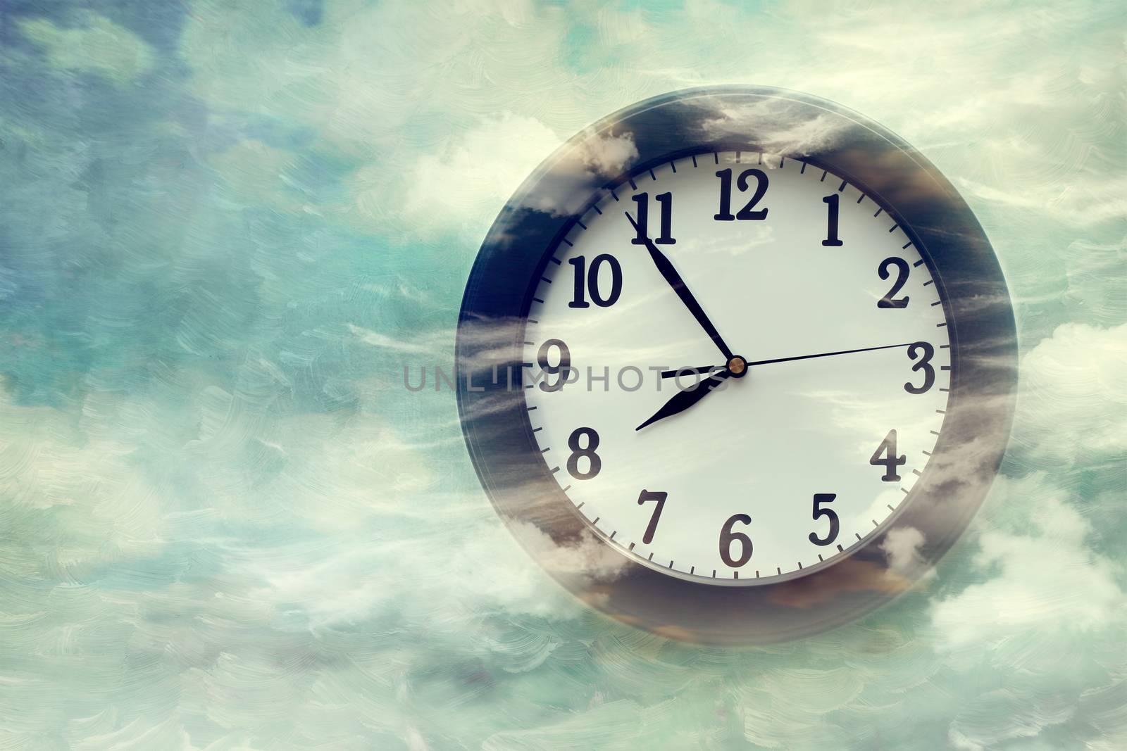 Wall clock on surreal background by Sandralise