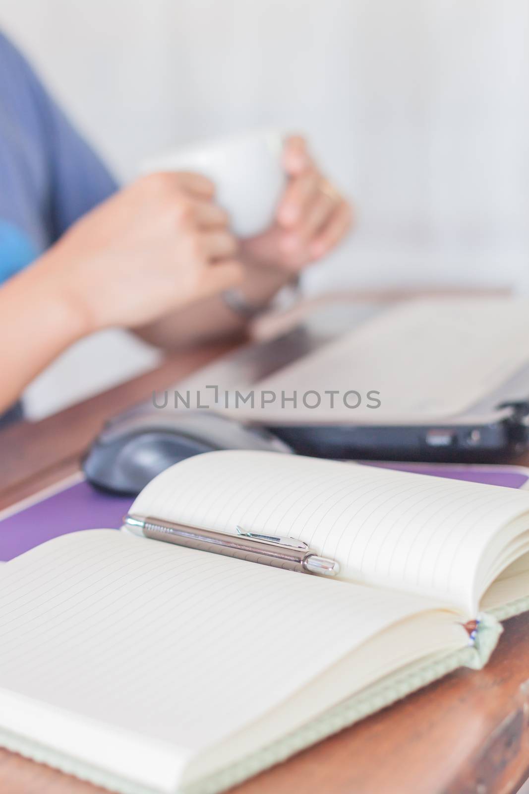 Work space in coffee shop, stock photo