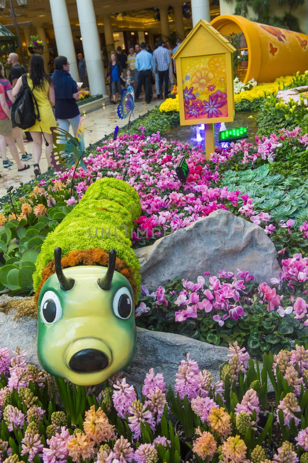 LAS VEGAS - April 11: Spring season in Bellagio Hotel Conservatory & Botanical Gardens on April 11, 2014 in Las Vegas. There are five seasonal themes that the Conservatory undergoes each year.