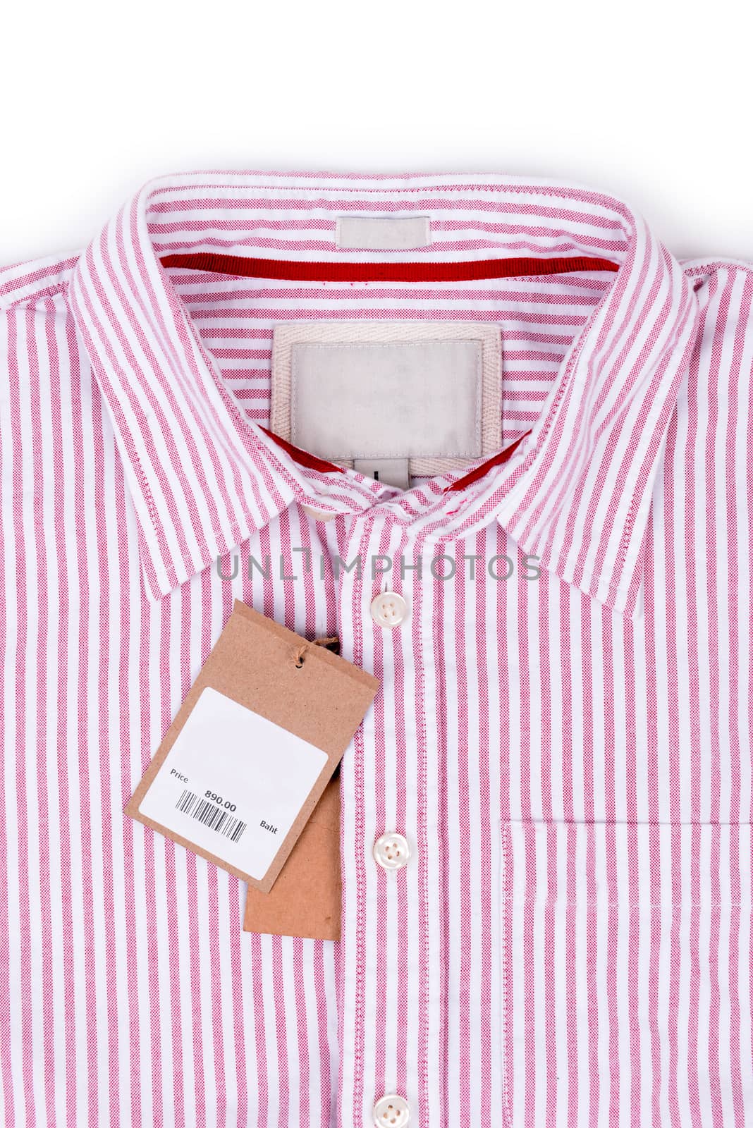 price tag with barcode on shirt by anankkml