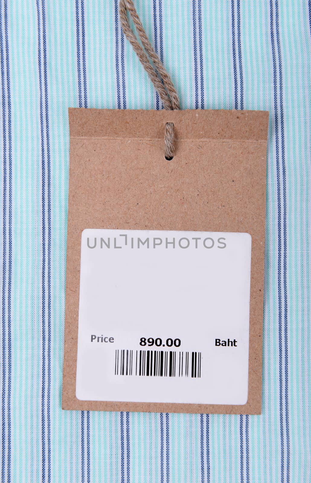 price tag with barcode on a shirt