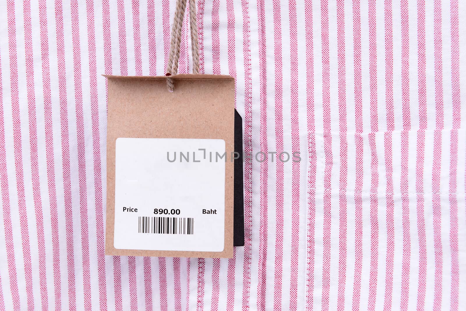 price tag with barcode on a shirt
