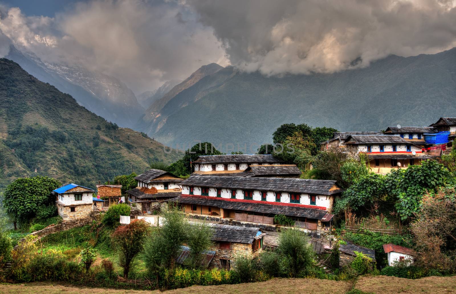 Ghandruk village in the Annapurna region, Nepal, HDR