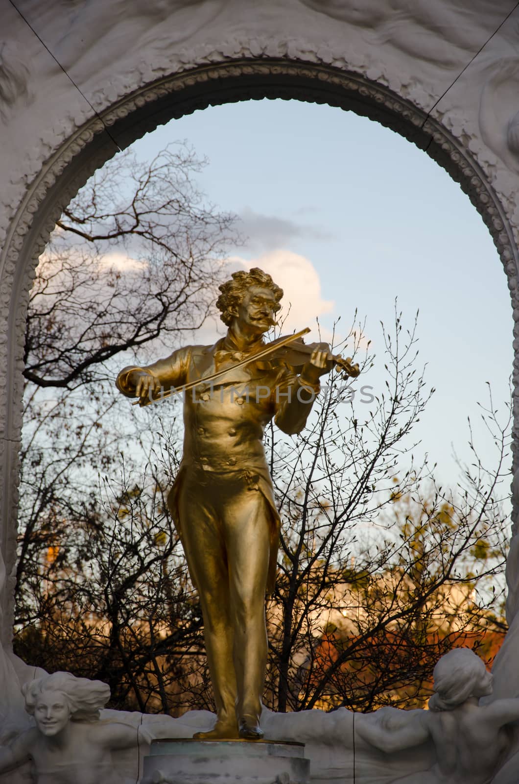 Johan Strauss statue in Vienna garden, Austria