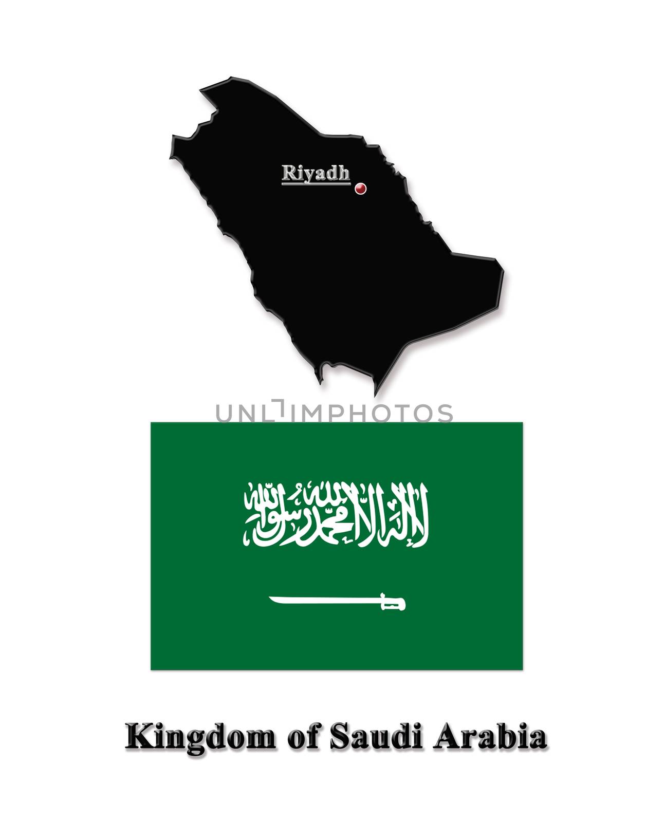 map of Saudi Arabia and its flag isolated on white