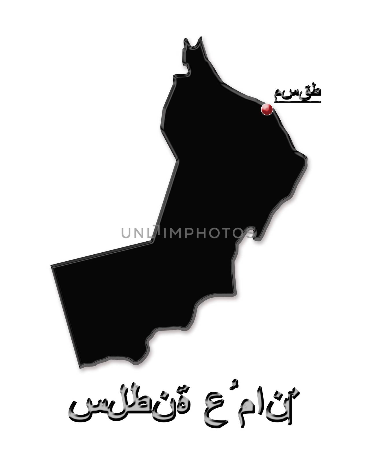 black map of Sultanate of Oman isolated on white background