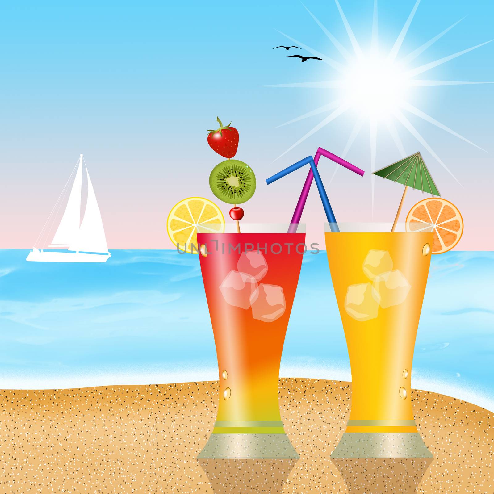 illustration of cocktails on the beach