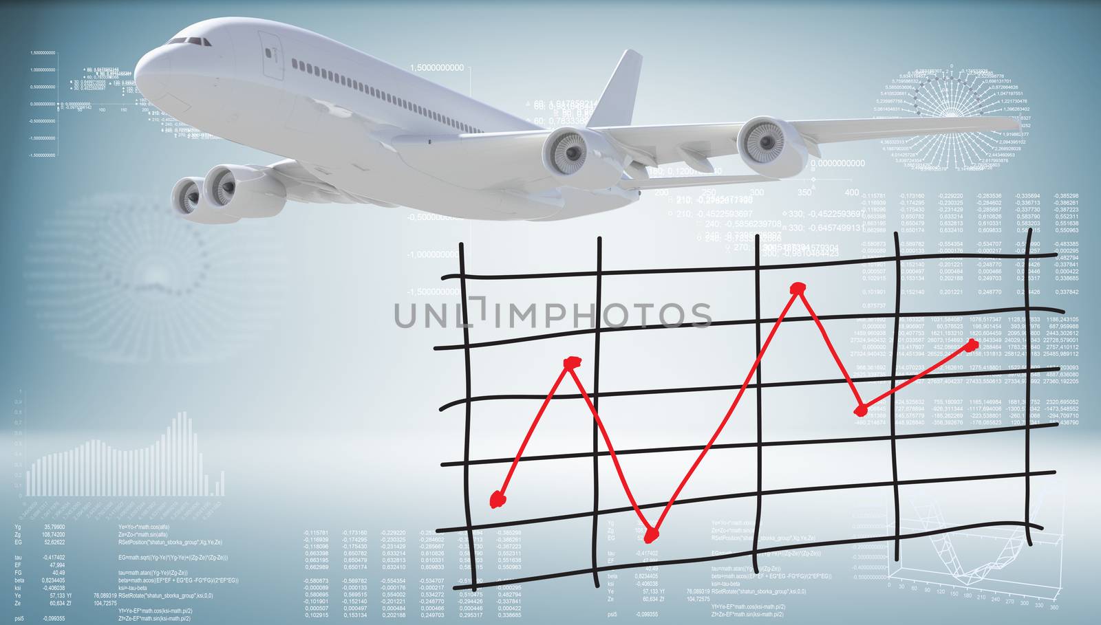 Modern airplane and graph of price changes by cherezoff