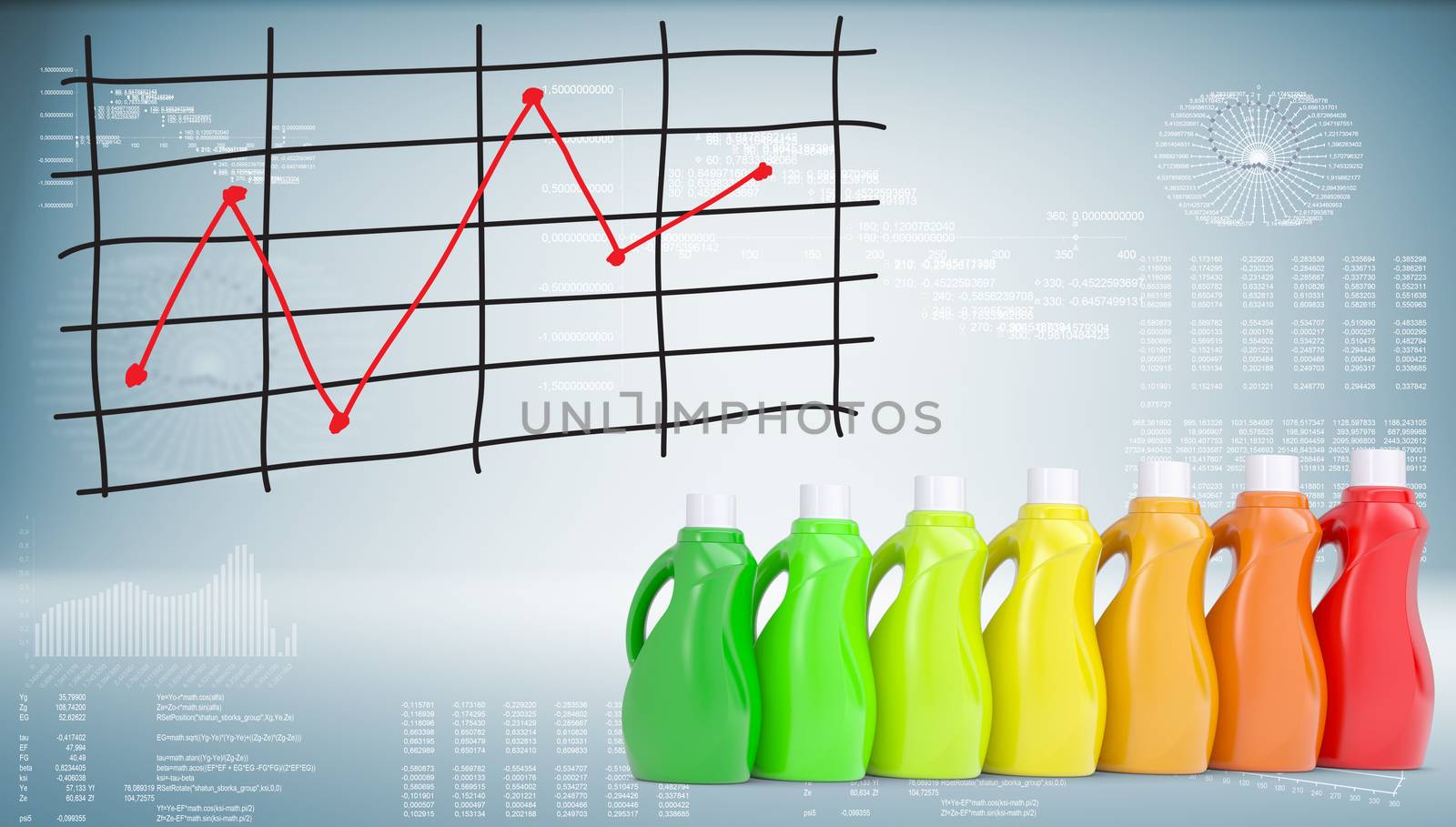 Bottles household chemicals and graph of price changes by cherezoff