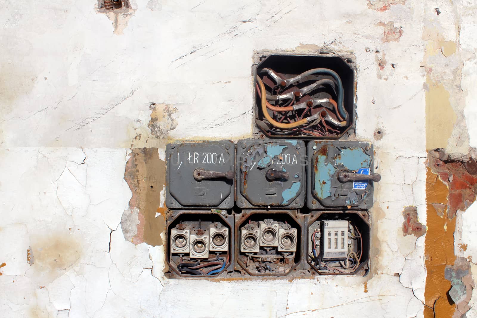 Old electrical system on the wall by sanzios