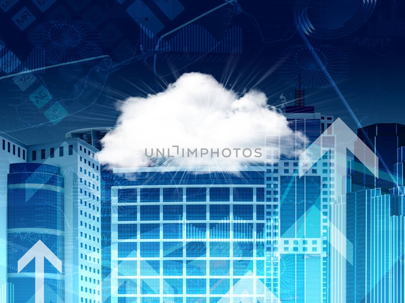 Cloud, skyscrapers and arrows by cherezoff