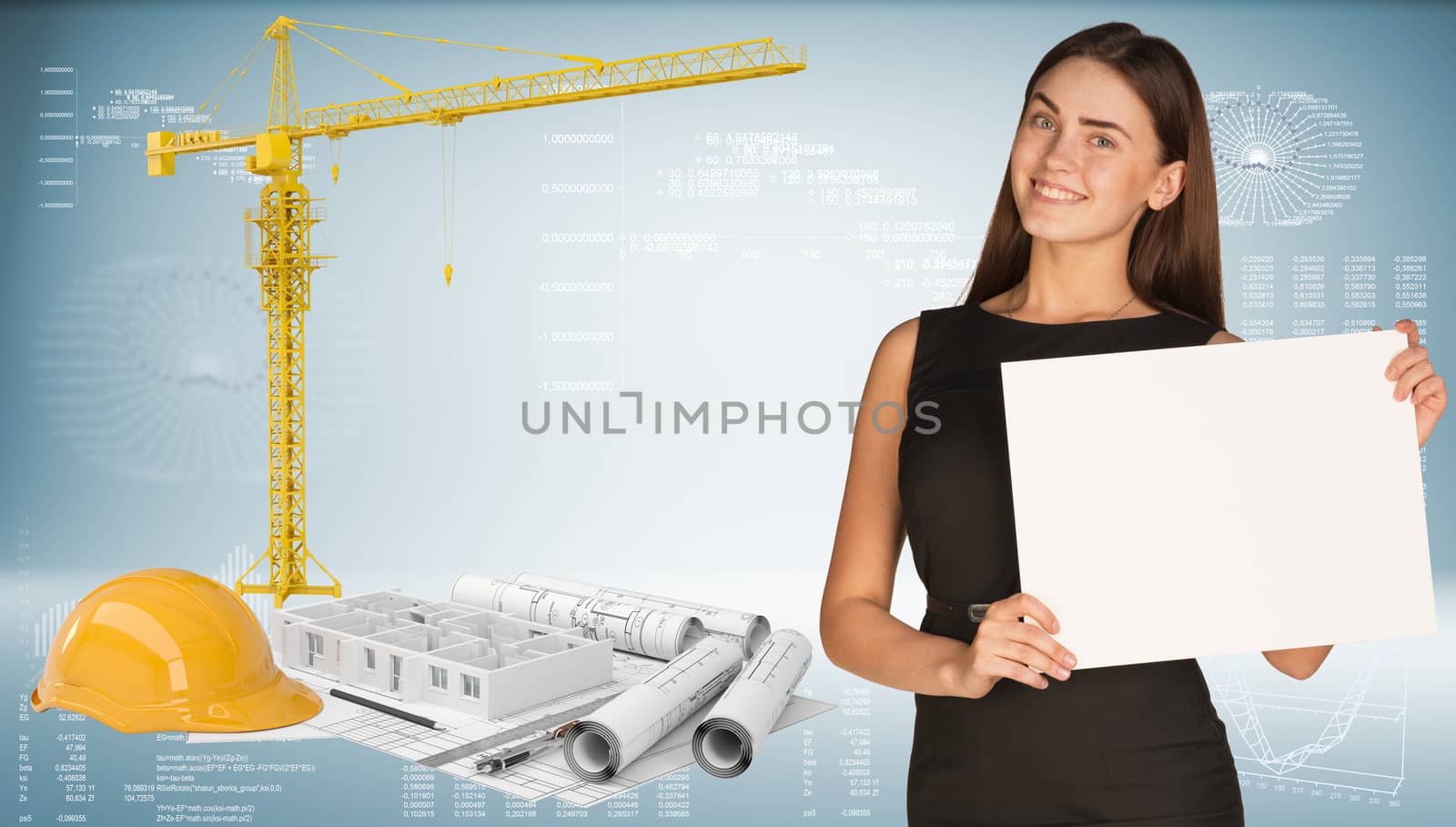 Businesswoman hold paper sheet by cherezoff