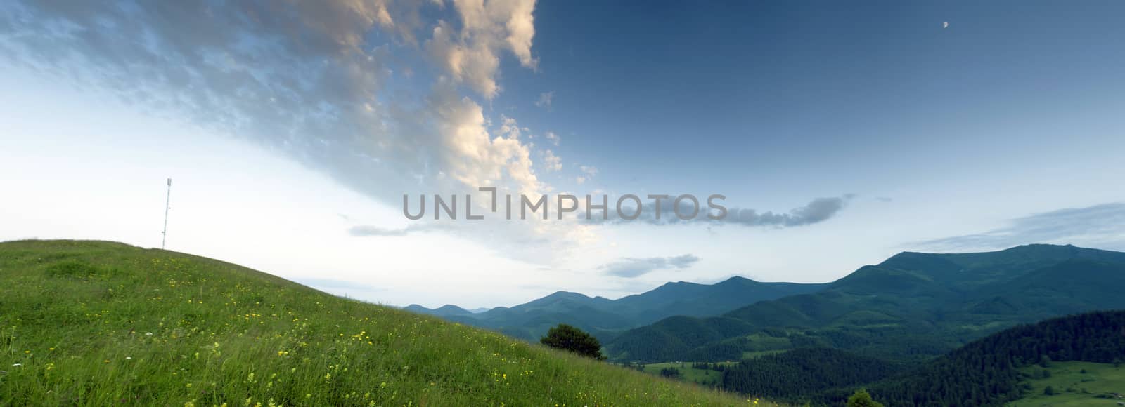 evening mountain plateau landscape (Carpathian, Ukraine)  by dolnikow