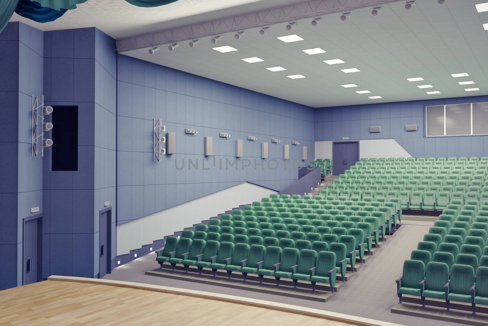 empty green armchairs in modern theater Hall
