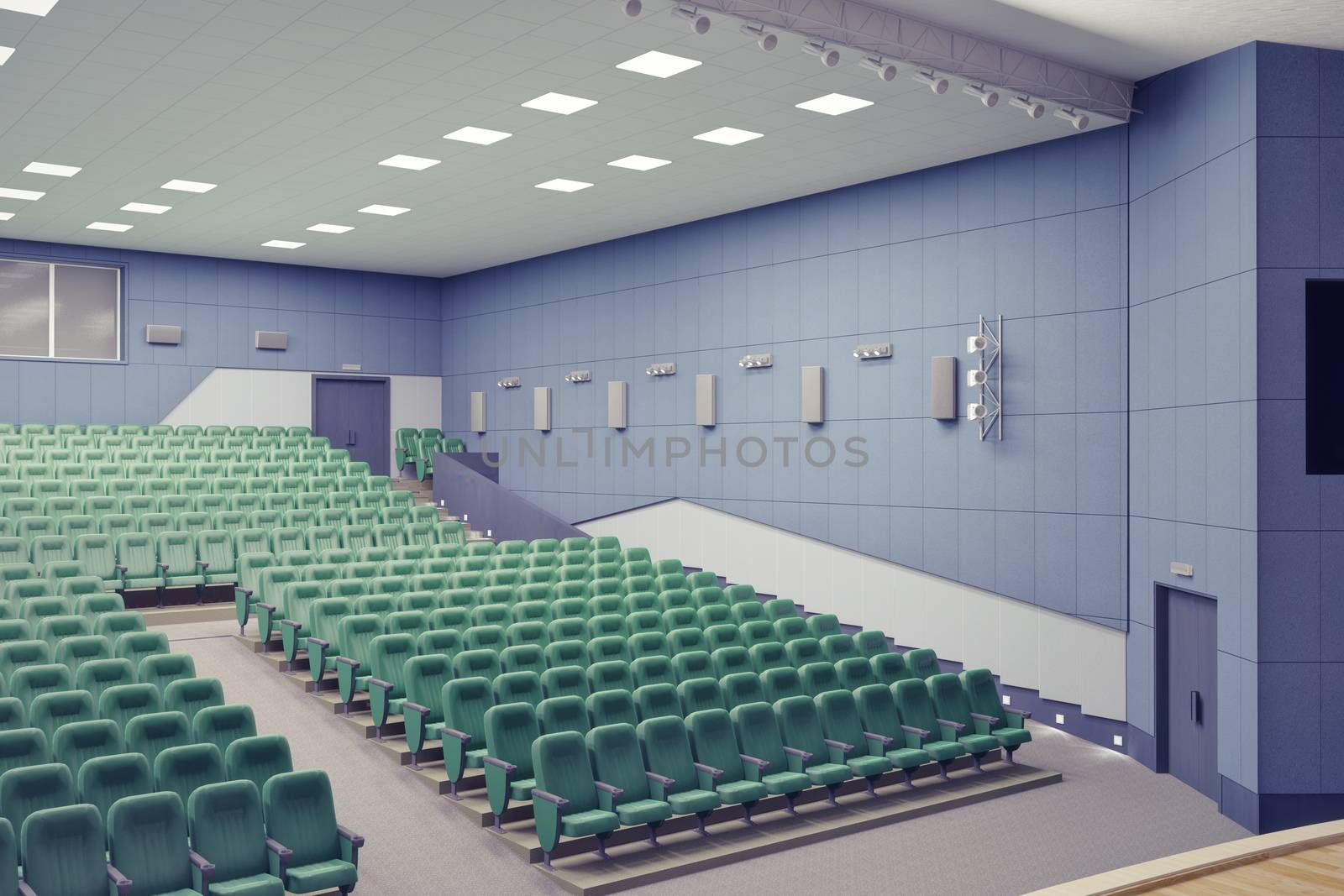 empty green armchairs in modern theater Hall