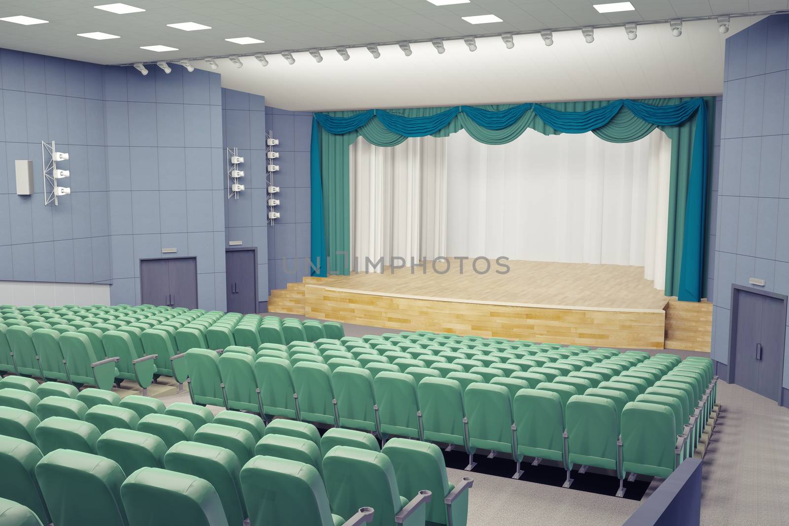 empty green armchairs in modern theater Hall