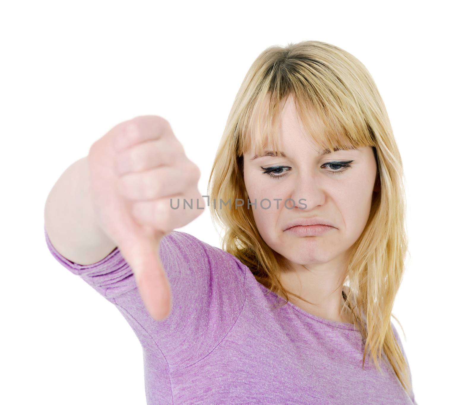 woman shows thumb down