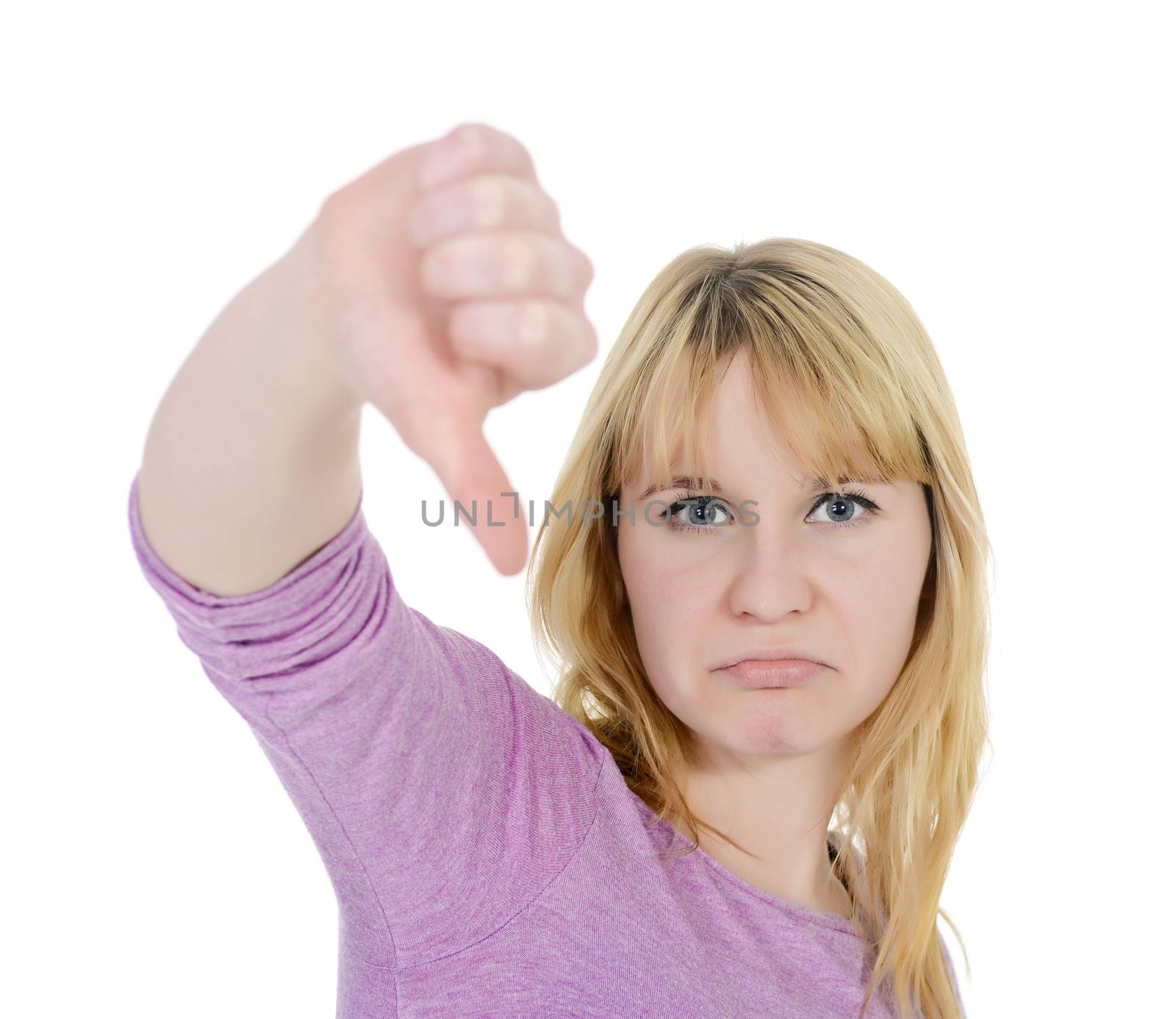 woman shows thumb down