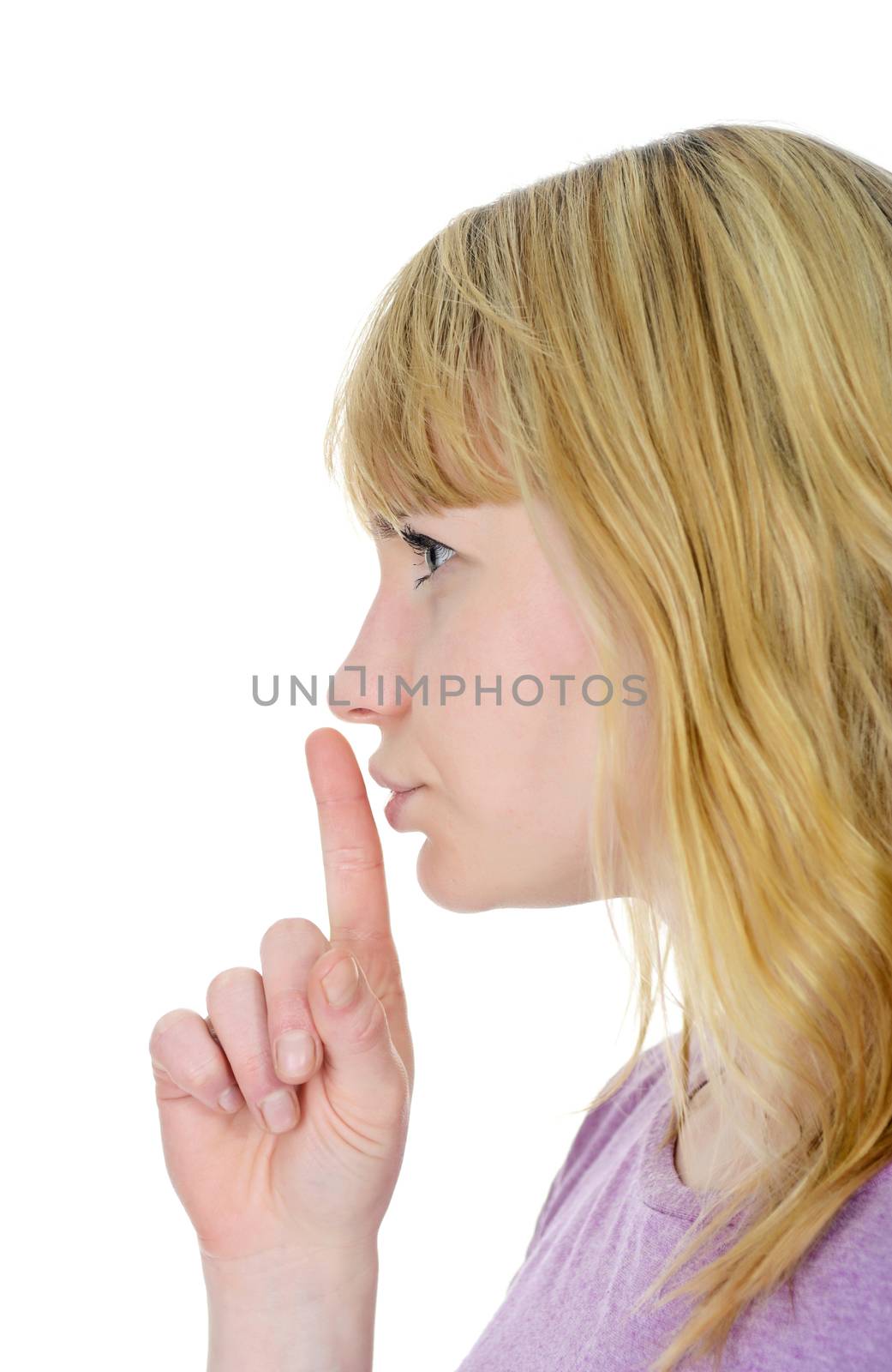 woman gesturing hush 
