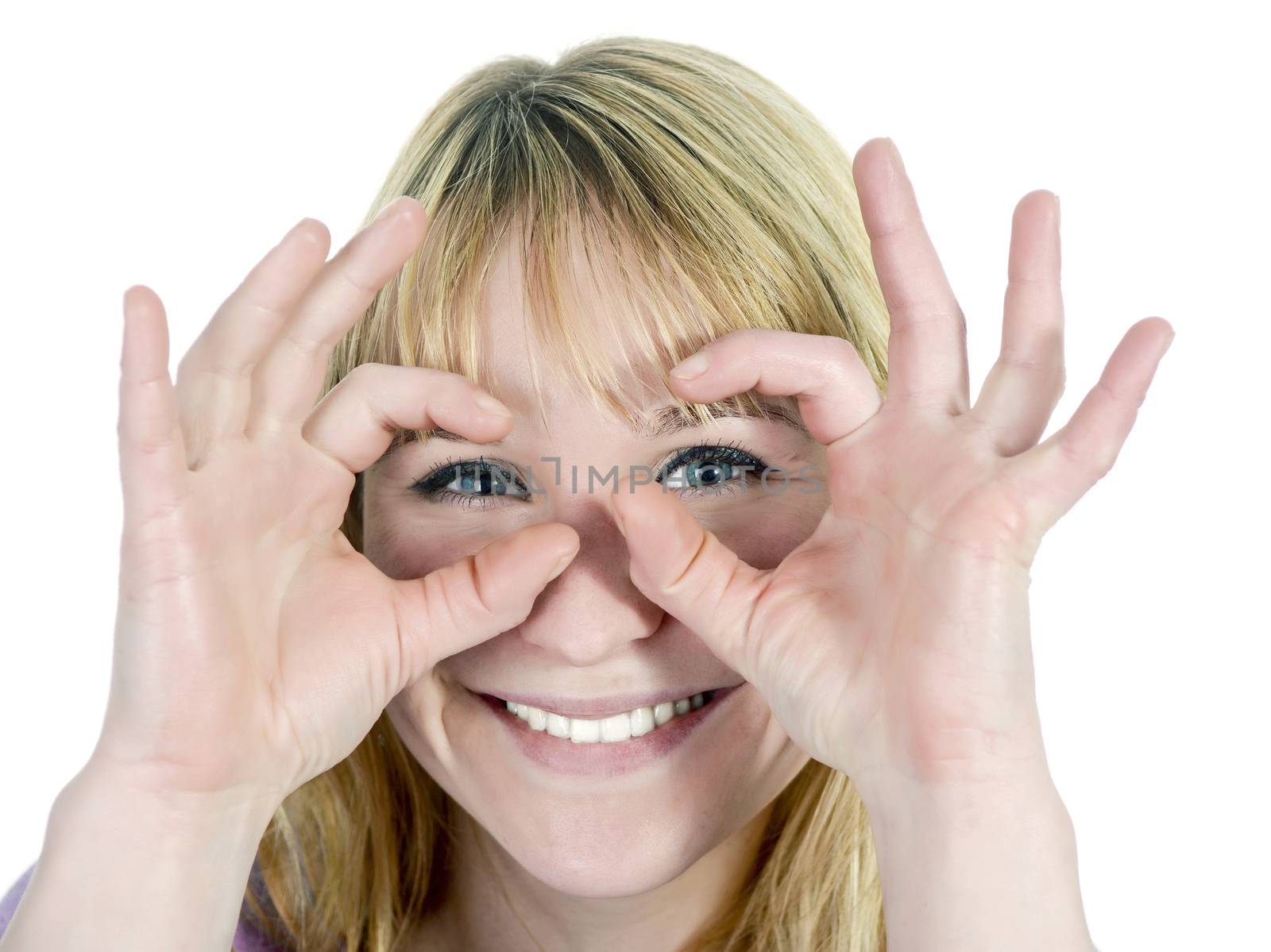 young women showing binoculars