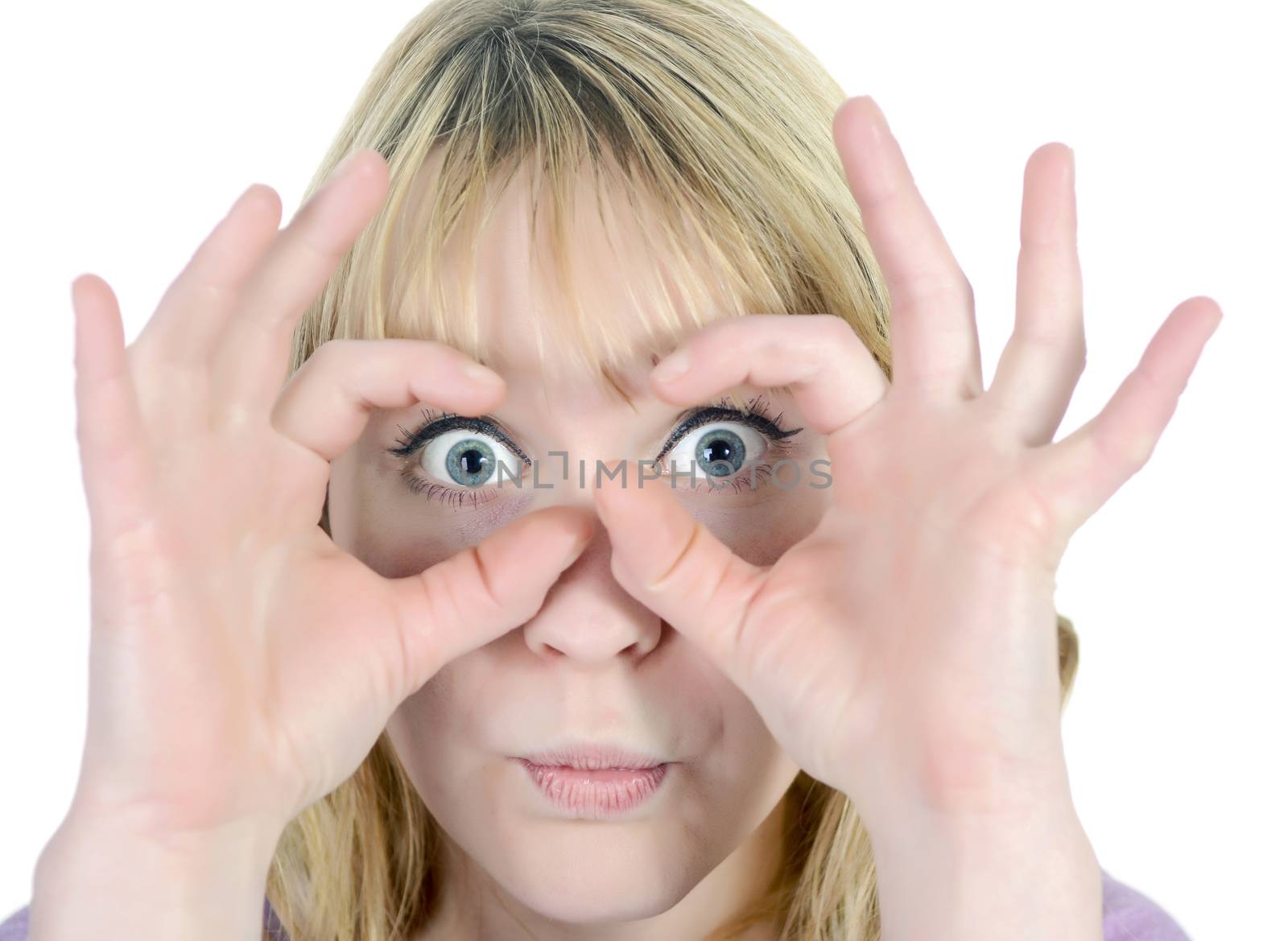 young women showing binoculars