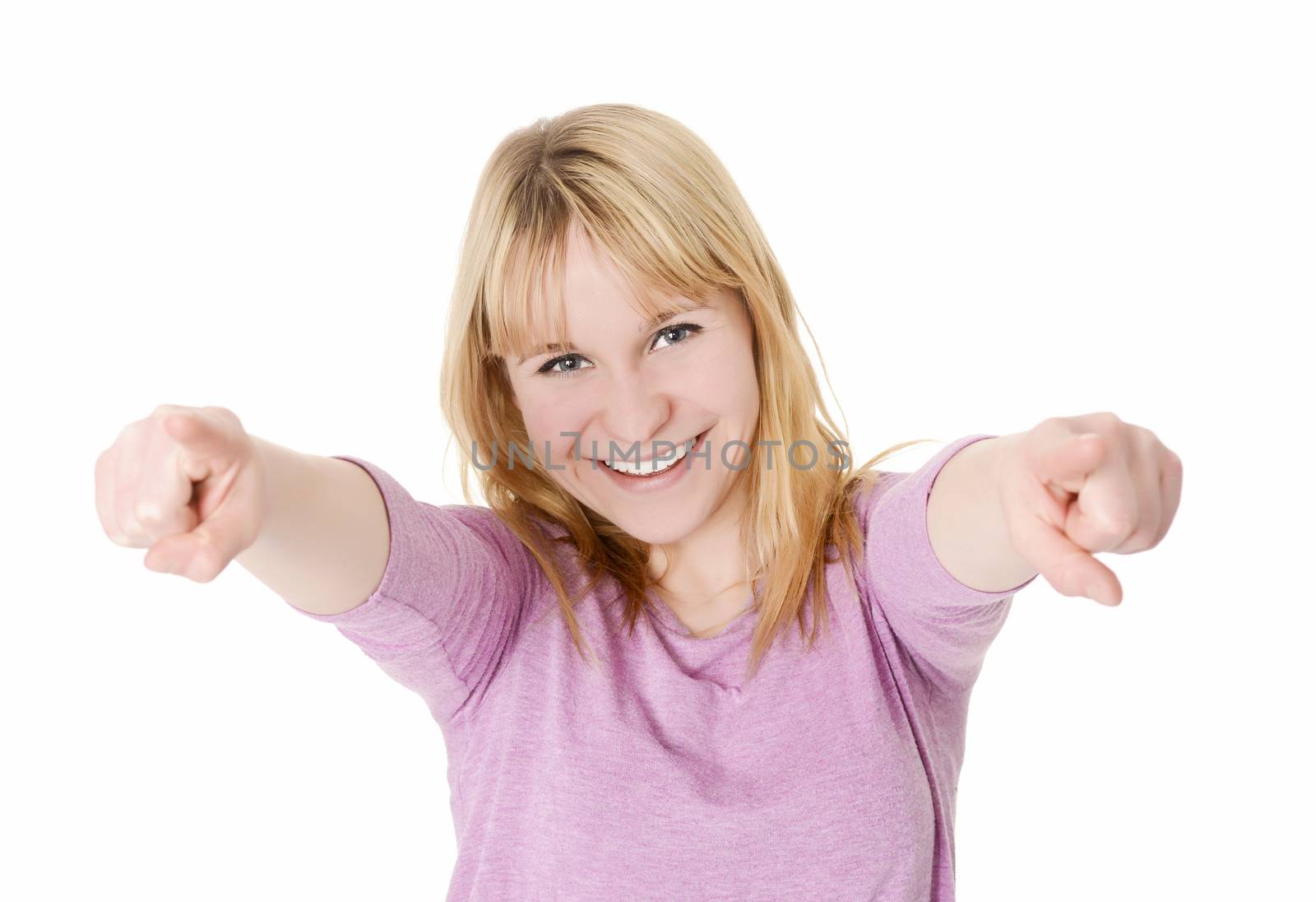 cocky young blond woman cheering