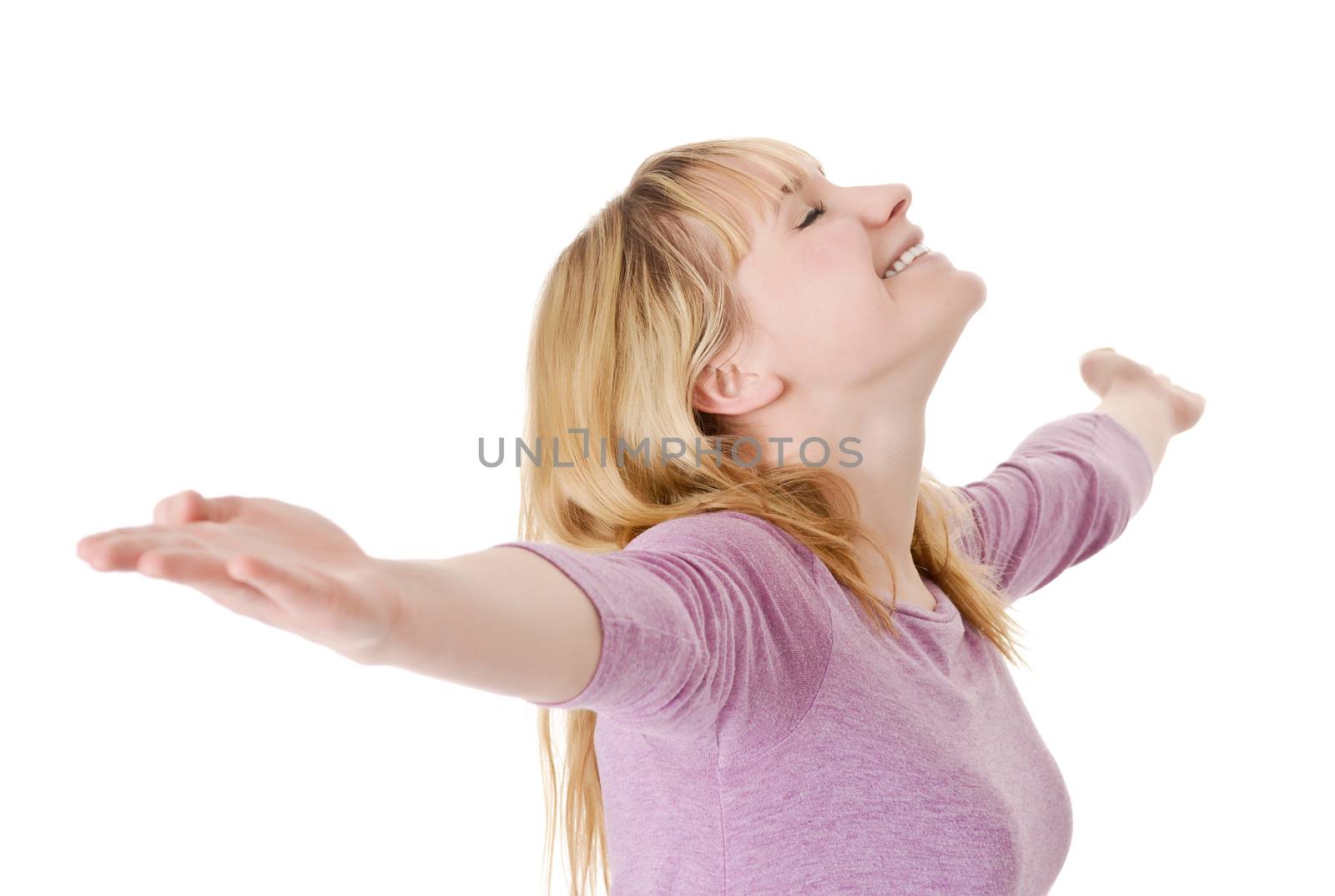  laughing young blond woman rejoicing