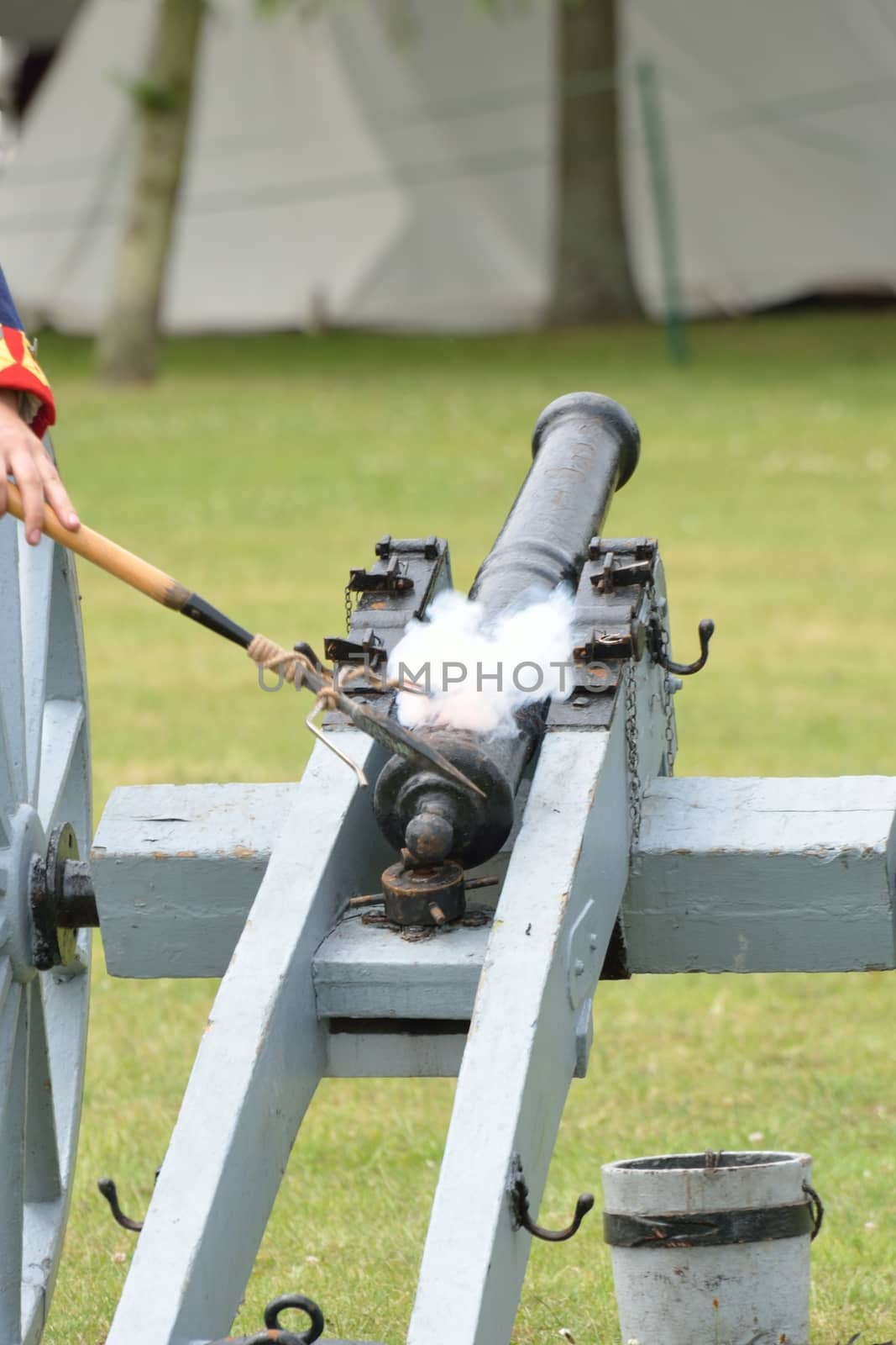 Napoleonic cannon being fired