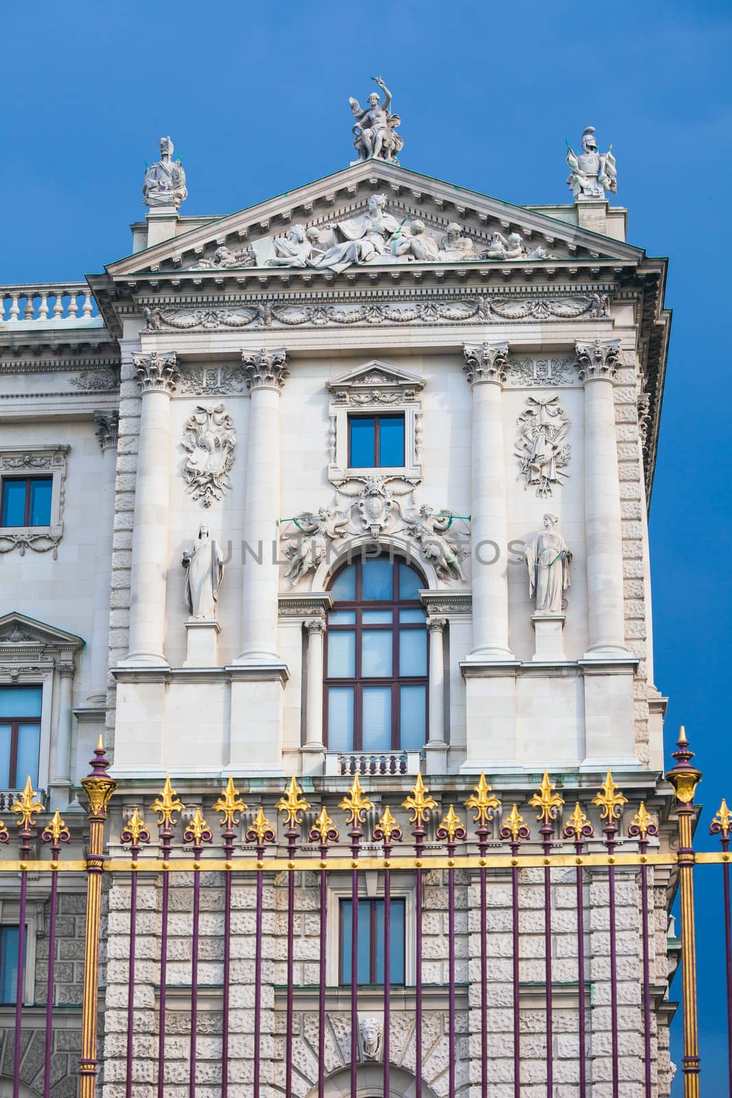 VIENNA, AUSTRIA - AUGUST 4, 2013: Congress Center golden fence and architecture detail in Vienna, Austria