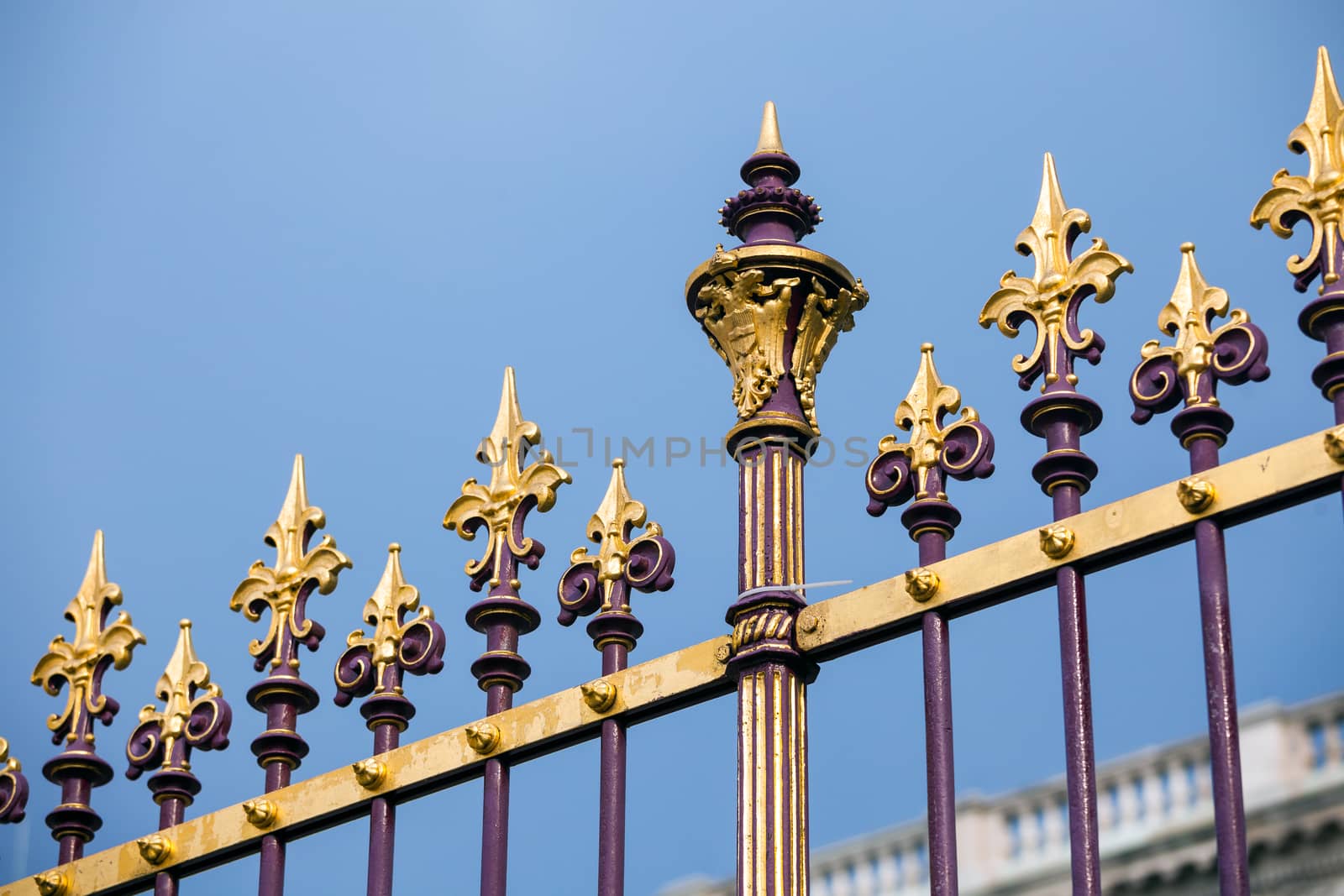 Congress Center golden fence and architecture detail in Vienna, Austria