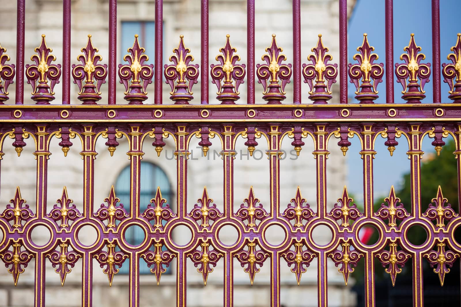Congress Center golden fence and architecture detail in Vienna, Austria